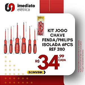 KIT JOGO CHAVE FENDA/PHILIPS ISOLADA 6PCS REF 3110