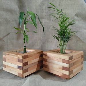 Cachepot 19,5 x 19,x5 cm em Ripas de Eucalipto