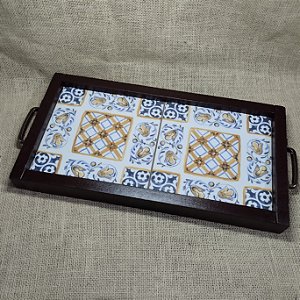 Bandeja com Azulejo (madeira maciça e azulejo de verdade) 44x23cm