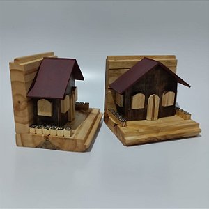 Aparadores de Livros (par) em Madeira Maciça (10,5x13x12cm)
