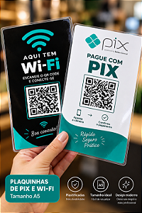 Plaquinha Plastificada QD Code Pix / WI-FI / Redes Sociais