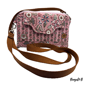 Bolsa Pequena Alça Transversal  Rosa Flores