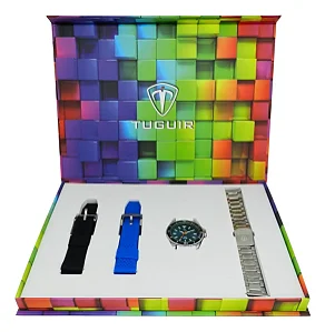 Relogio Masculino Tuguir Analogico TG35137 Prata e Azul Original Certificado com Garantia a Prova D´agua, Caixa Personalizada
