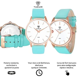 Relogio Feminino Tuguir Analogico TG106 Rose e Verde agua Original Certificado com Garantia a Prova D´agua, Caixa Personalizada