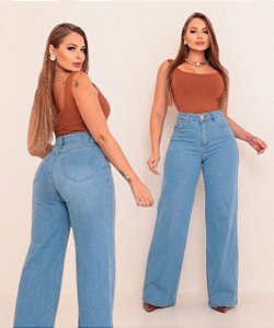 Calça jeans Wide Leg Feminina Cintura Alta sem Lycra boca larga Marca Potencial Original
