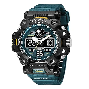 Relógio Masculino Esportivo 5atm Smael 8078 Anadigi Verde Verde Original