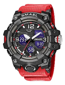 Relógio Masculino 5atm Smael 8008 Anadigi Preto E Vermelho Vermelho