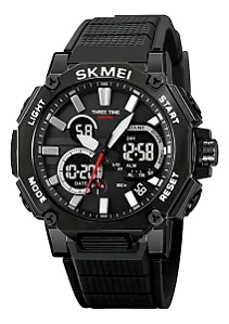 Relógio Masculino Skmei 2219 Anadigi Esportivo Militar Preto Quadrado Resistente Água 5atm Natação Digital Analógico Luz Verde Alarme Cronômetro