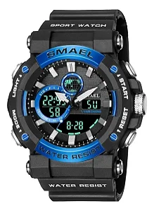 Relógio Masculino Smael Anadigi 8048 Preto E Azul Original