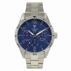 Relógio Masculino de Aço MultiFunção Tuguir Analógico Infinity TGI37056 Prata e Azul 10ATM
