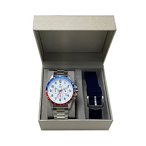 Relógio Cronógrafo Masculino de Aço Tuguir Analógico Infinity TGI37031 Prata e Branco 5ATM