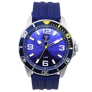 Relógio Masculino de Aço Tuguir Analógico Infinity 9169C Prata e Azul e Amarelo 5 ATM