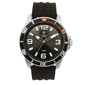 Relógio Masculino de Aço Tuguir Analógico Infinity 9169C Prata e Preto e Laranja 5ATM