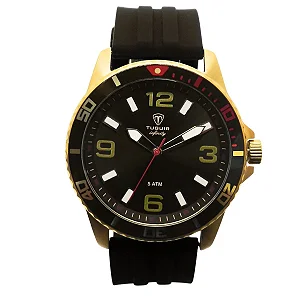 Relógio Masculino de Aço Tuguir Analógico Infinity 9169C Dourado e Preto e Vermelho 5 ATM