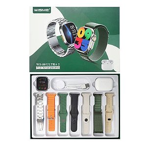 Smartwatch Wisme WS-80 ULTRA 2 com Kit de 7 pulseiras + Fone Bluetooth