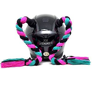 40cm - Par de Tranças para Capacete - Tiffany, Rosa e Preto