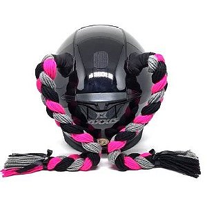50cm - Par de Tranças para Capacete - Preto, Rosa e Cinza