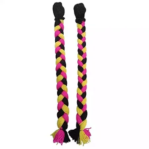 40cm - Par de Tranças para Capacete - Preto, Amarelo e Rosa