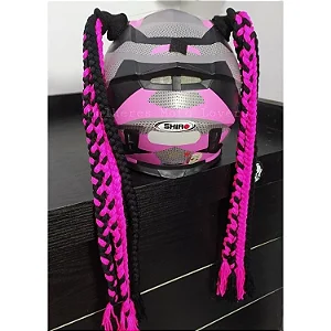 78cm - Para de Tranças para Capacete - Preto, Rosa