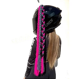 78cm - Para de Tranças para Capacete - Preto, Rosa e cinza