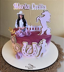 Topo de bolo laminado , e com  flores