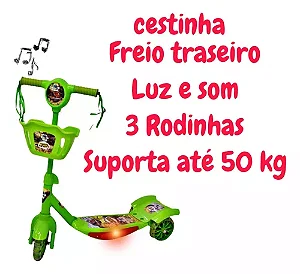 Patinete som e Luz com cesto até 50kg verde 99toys