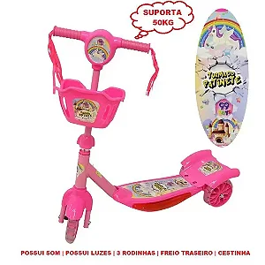 Patinete som e Luz com cesto até 50kg Rosa 99toys