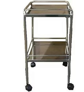 Mesa Auxiliar 40 x 40 x 80 Inox com Rodízios e Varandas