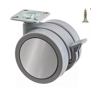 Rodizio cinza 65mm com chapa 38x38 com freio