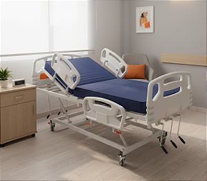 Kit Cama Hospitalar Fowler Injetada Elevação 3 Manivelas e Colchão D-28