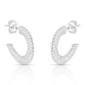 BRINCO PRATA MEIA ARGOLA VAZADO RENDA ITALIANA