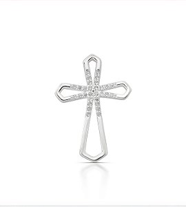 PINGENTE PRATA CRUZ COM ZIRCÔNIA NO CENTRO