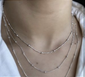 CORRENTE PRATA RABO DE RAPOSA BOLINHAS 45cm