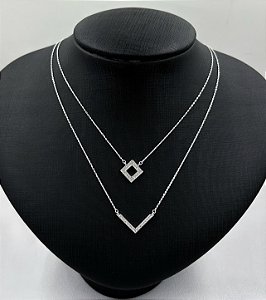 GARGANTILHA PRATA CARTIER DUAS PONTAS E ZIRCÔNIA