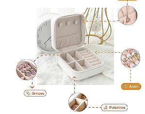 Porta Jóias Portátil Viagem Maquiagem Estojo Couro Premium