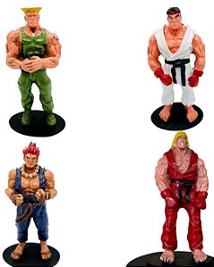 Kit Street Fighter Estátua Boneco Ken Ryu Akuma e Guile