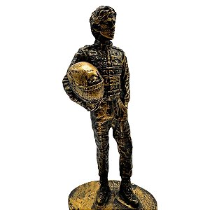 Estátua Boneco Action Figure Ayrton Senna Dourado Resina