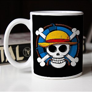Caneca Cilíndrica One Piece Bandeira Pirata Branca