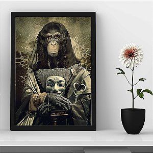 Quadro Macaco La Joconde Monalisa Fumando Vintage A3