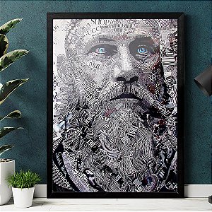 Quadro Ragnar Lothbrok Vikings Tipografia Arte Colagem A3