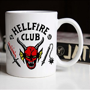 Caneca Cilíndrica Hellfire Club Stranger Things Branca