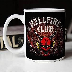 Caneca Cilíndrica Hellfire Club Stranger Things 4 Branca