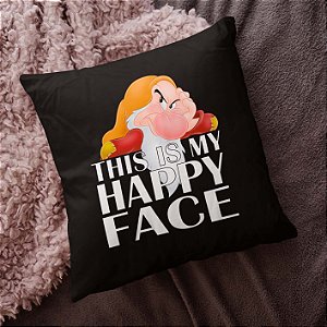 Almofada Zangado Esta é a Minha Cara feliz This Is My Happy Face Sete Anões Branca de Neve 45x45