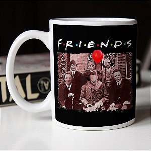 Caneca Friends Halloween Horror Freddy Jason Saw Hannibal It Mayers Branca
