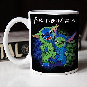 Caneca Yoda e Stitch Friends Star Wars Branca