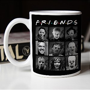 Caneca Friends Horror Myers Hellraiser Freddy Iluminado Leatherface Hannibal Fred Exorcista Bozo Branca