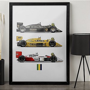 Quadro Ayrton Senna da Silva Lotus Camel Lotus JPS McLaren Honda Formula 1 Corrida A3