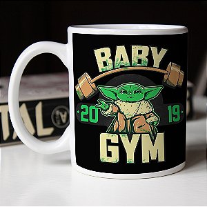 Caneca Baby Yoda GYM Fitness Star Wars Branca