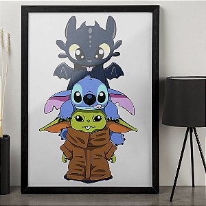 Quadro Banguela Stitch e Baby Yoda A3