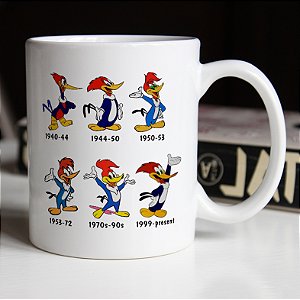 Caneca A Evolução Pica-Pau Woody Woodpecker Desenho Animado Branca